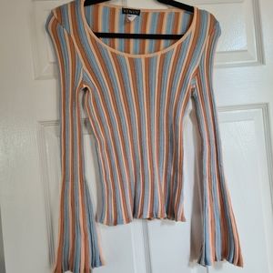 Flared long-sleeved colorful striped shirt